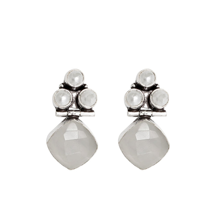 Teejh Delisha White Stone Silver Oxidised  Stud Earrings