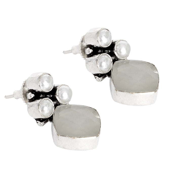 Teejh Delisha White Stone Silver Oxidised  Stud Earrings