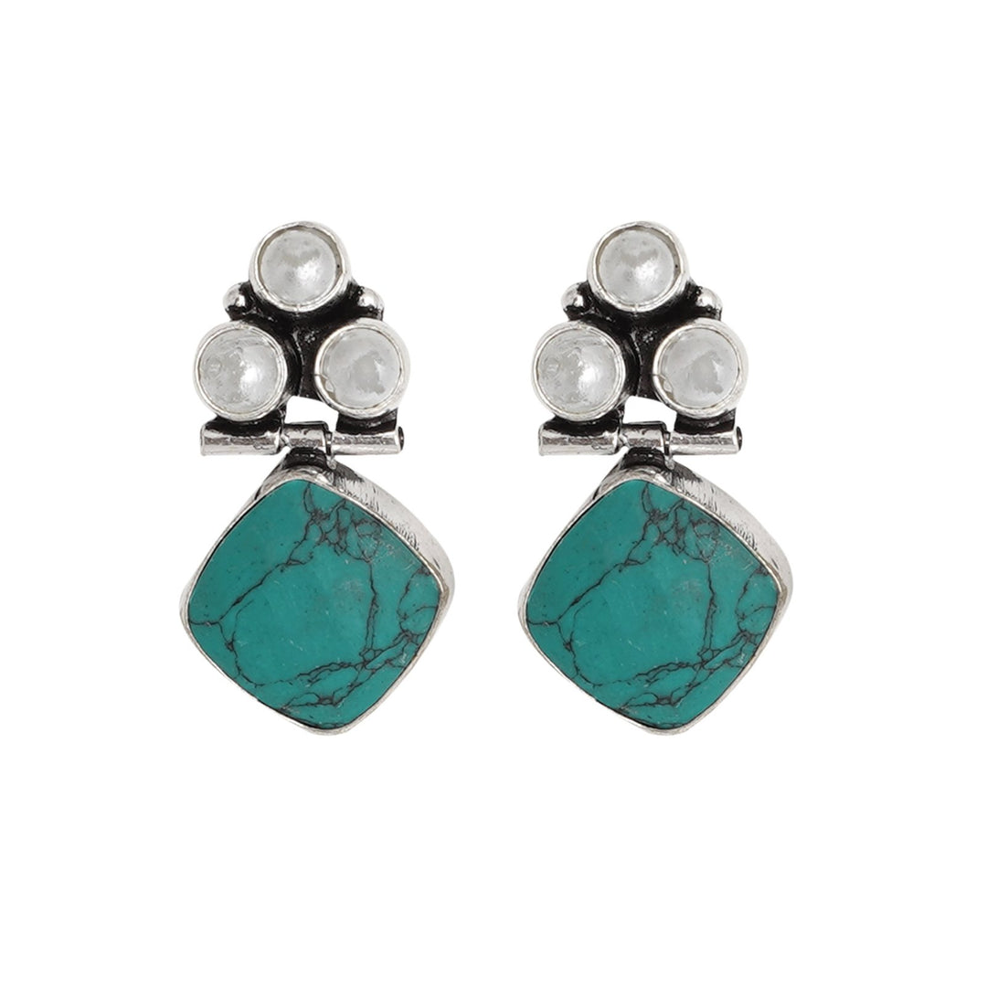 Teejh Delisha Turquoise Stone Silver Oxidised  Stud Earrings