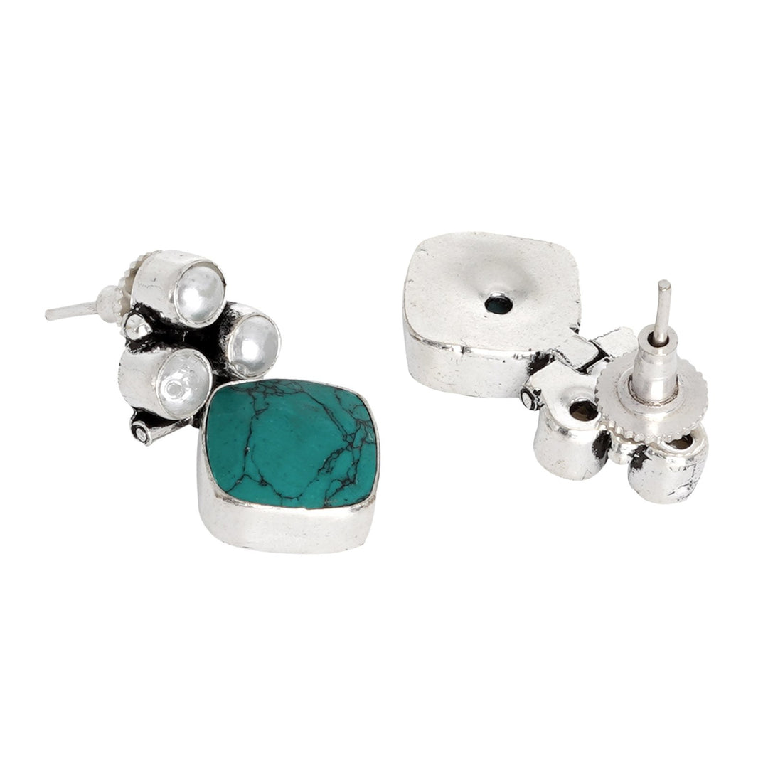 Teejh Delisha Turquoise Stone Silver Oxidised  Stud Earrings