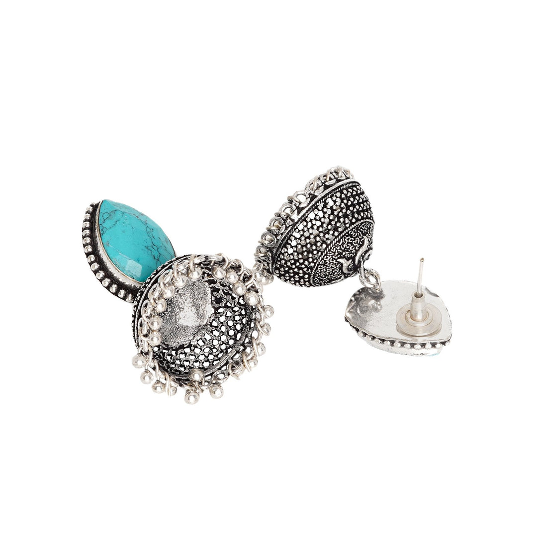 Teejh Shanya Turquoise Stone Silver Oxidised Earrings