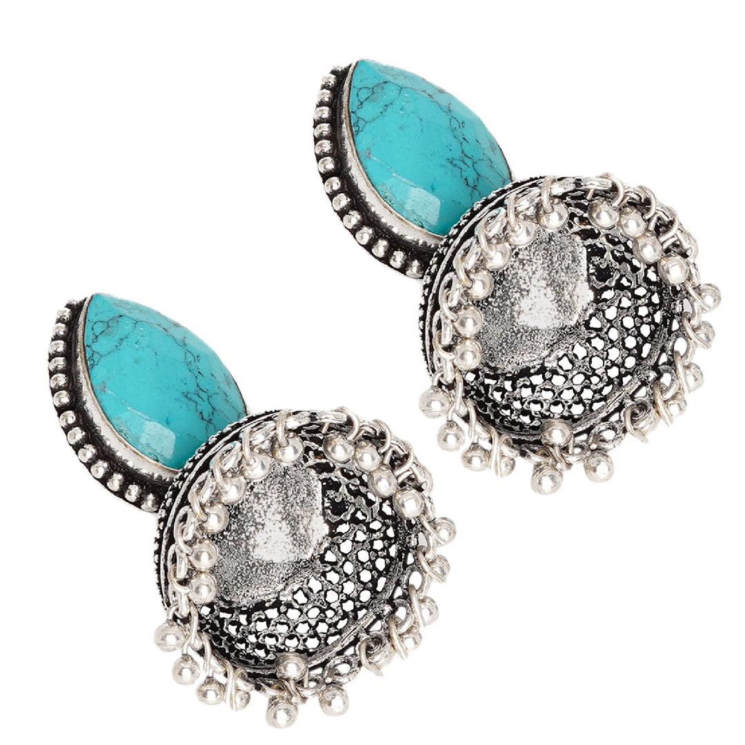 Teejh Shanya Turquoise Stone Silver Oxidised Earrings
