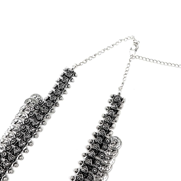 Kaveesha Silver Oxidized Peacock Necklace Set - Joker & Witch