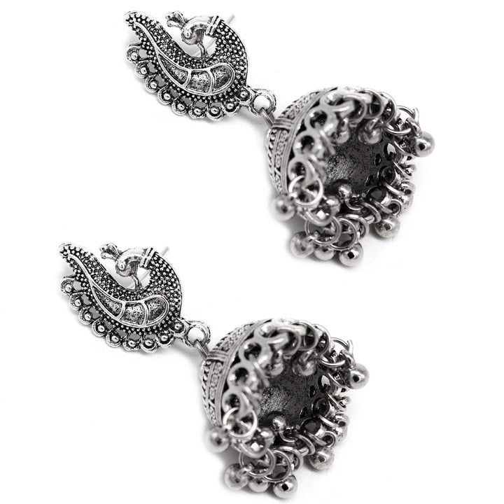Kaveesha Silver Oxidized Peacock Necklace Set - Joker & Witch