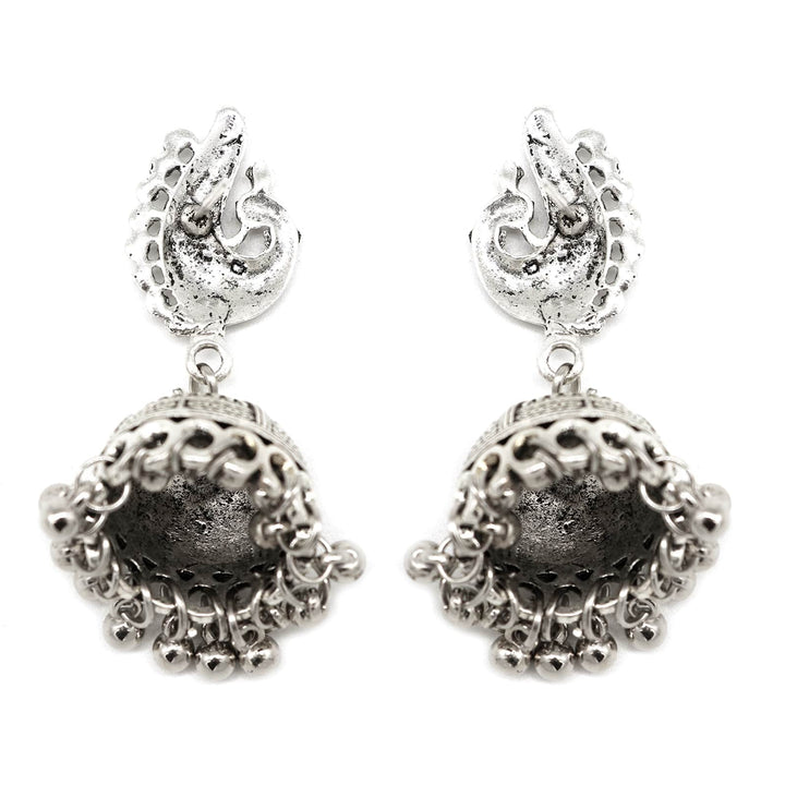 Kaveesha Silver Oxidized Peacock Necklace Set - Joker & Witch