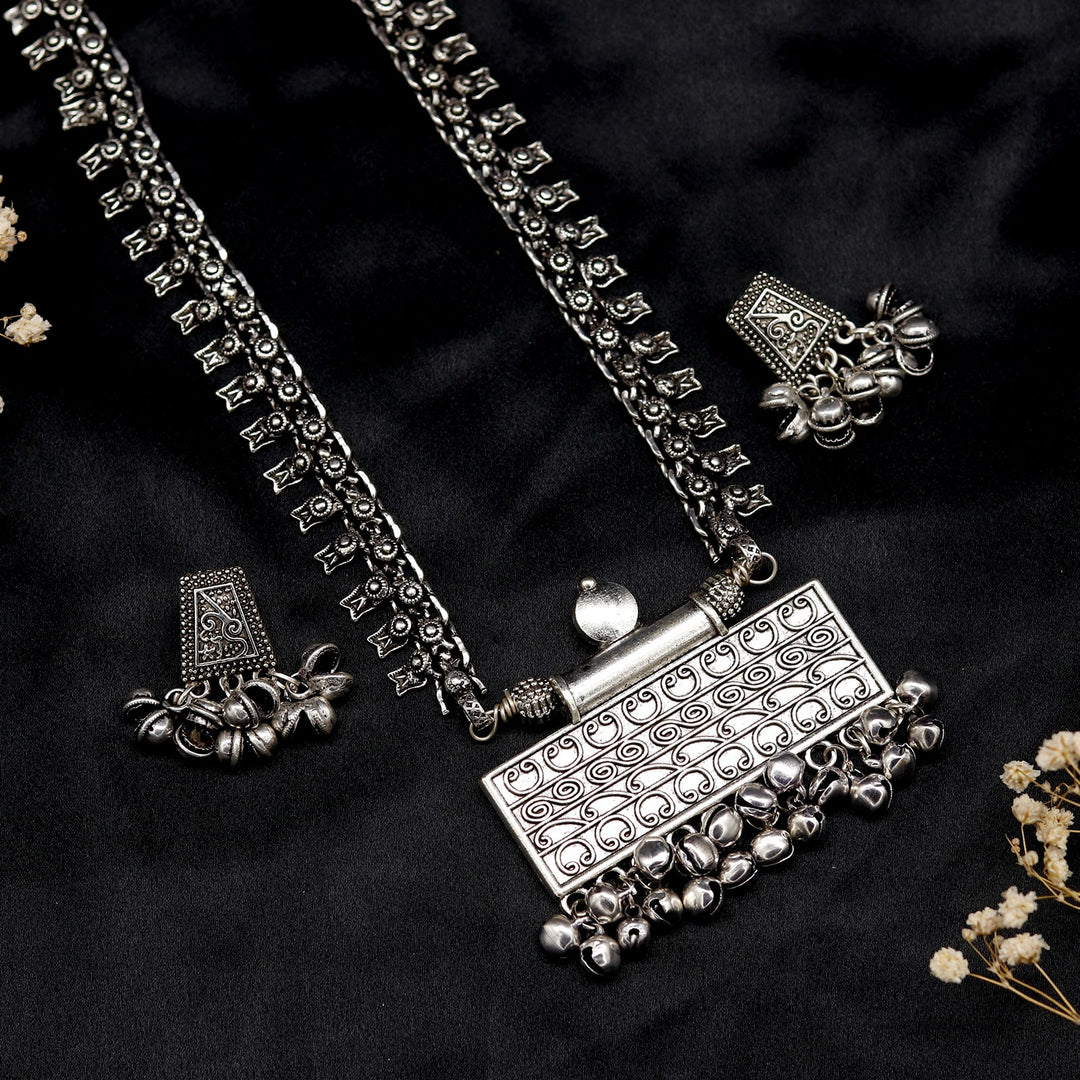 Svya Silver Oxidized Necklace - Joker & Witch