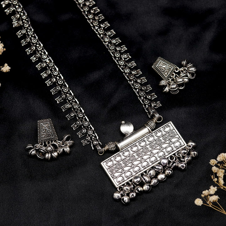 Svya Silver Oxidized Necklace - Joker & Witch