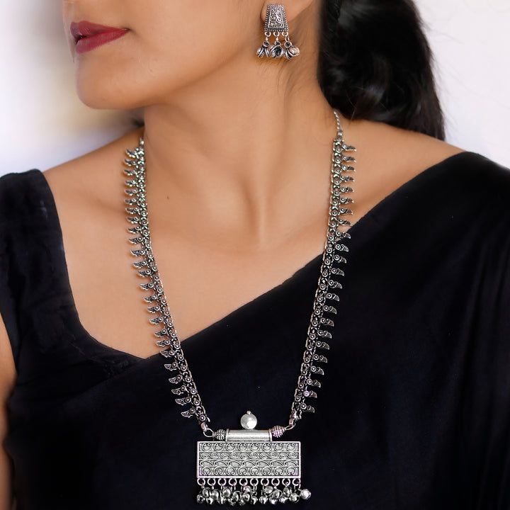 Svya Silver Oxidized Necklace - Joker & Witch