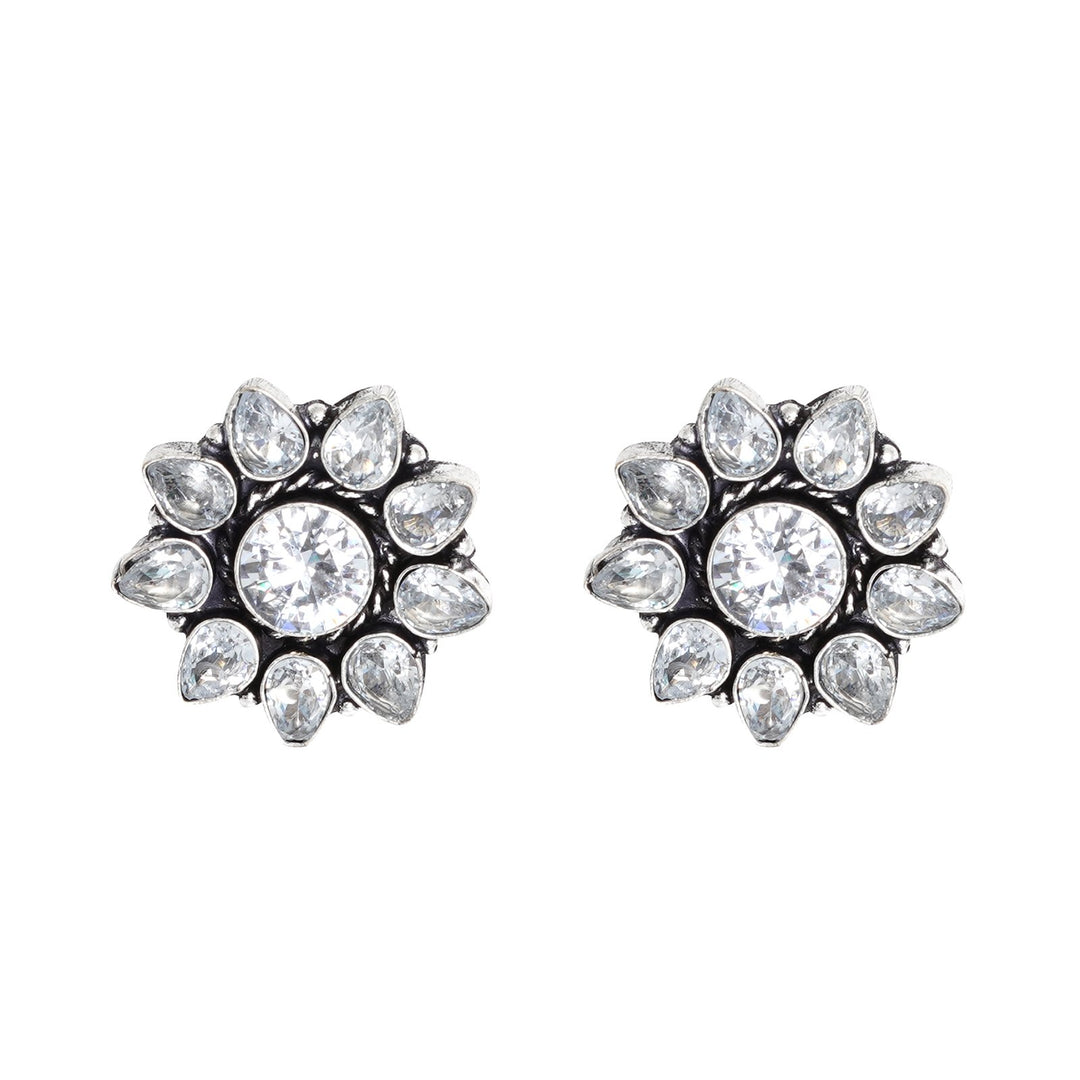 Teejh Hrida White Stone Silver Oxidised Stud Earrings