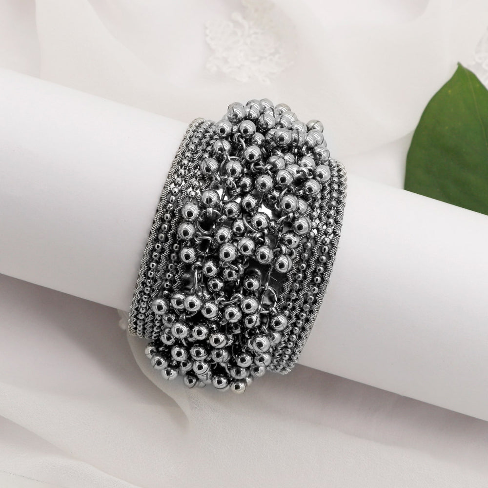 Chakrika Silver Gungroo Oxidized Bangle - Joker & Witch