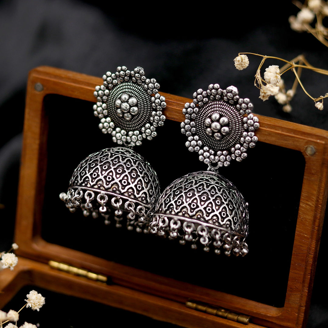 Ishani Silver Oxidized Jhumki - Joker & Witch