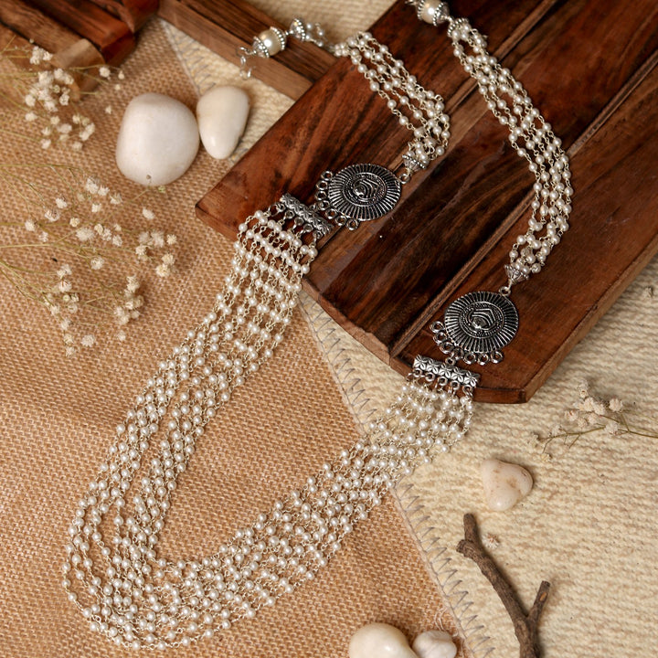 Teejh Vibhuti Pearl Layered Silver Oxidised Necklace