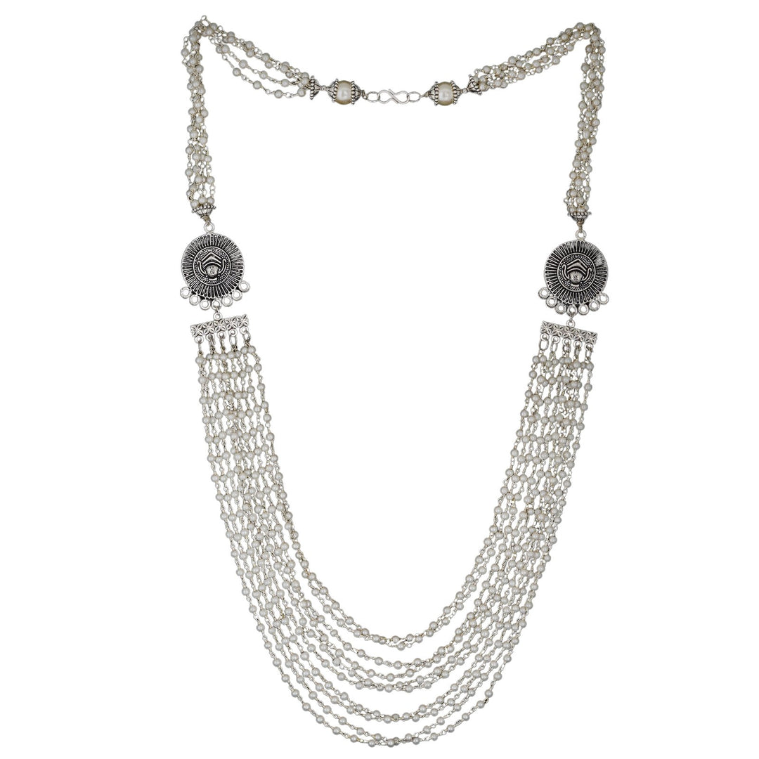 Teejh Vibhuti Pearl Layered Silver Oxidised Necklace