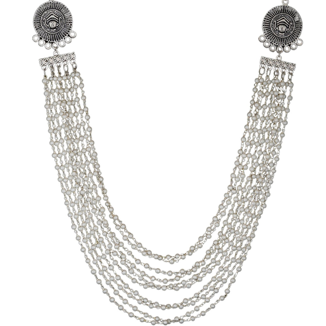 Teejh Vibhuti Pearl Layered Silver Oxidised Necklace