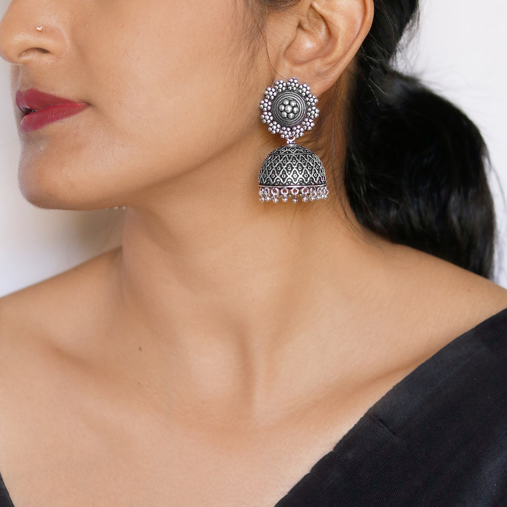 Ishani Silver Oxidized Jhumki - Joker & Witch