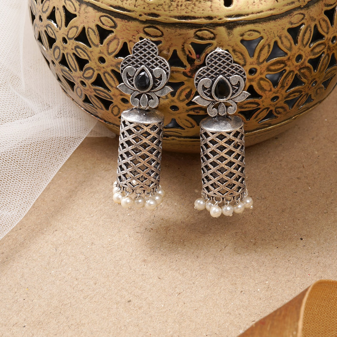 Teejh Akshara Silver Oxidised Earrings