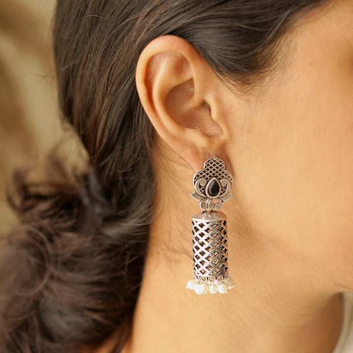 Teejh Akshara Silver Oxidised Earrings