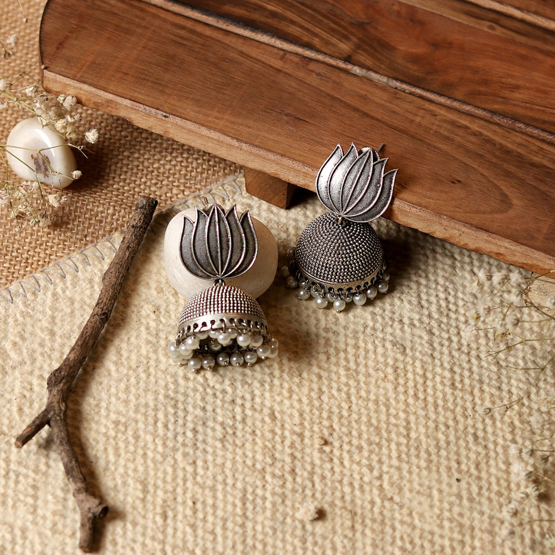 Teejh Sadika Lotus Silver Oxidised Earrings