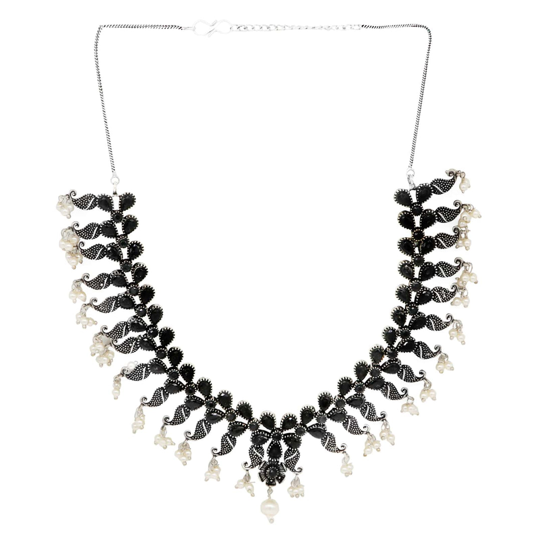 Niranjana Black Stone Silver Oxidized Necklace Set - Joker & Witch