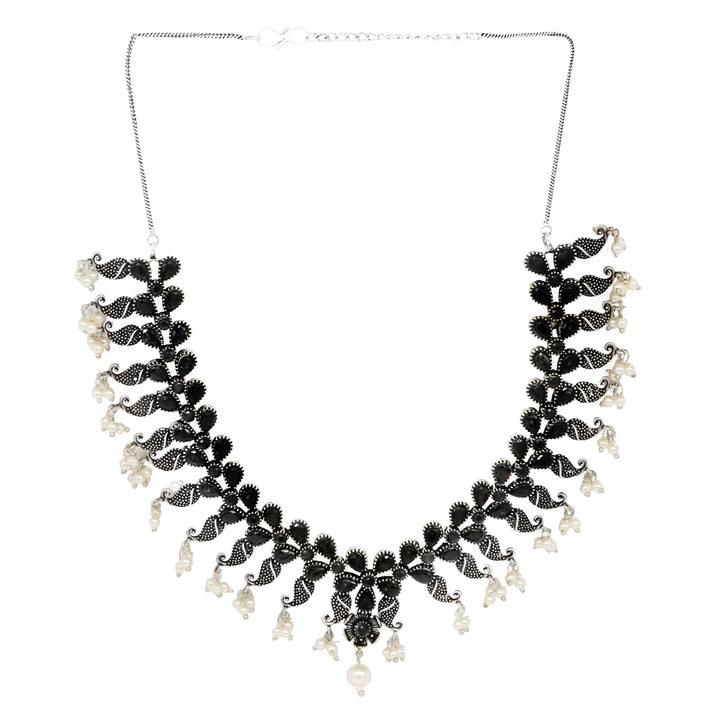 Niranjana Black Stone Silver Oxidized Necklace Set - Joker & Witch