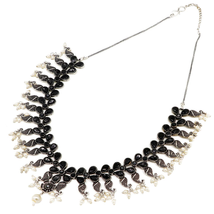 Niranjana Black Stone Silver Oxidized Necklace Set - Joker & Witch