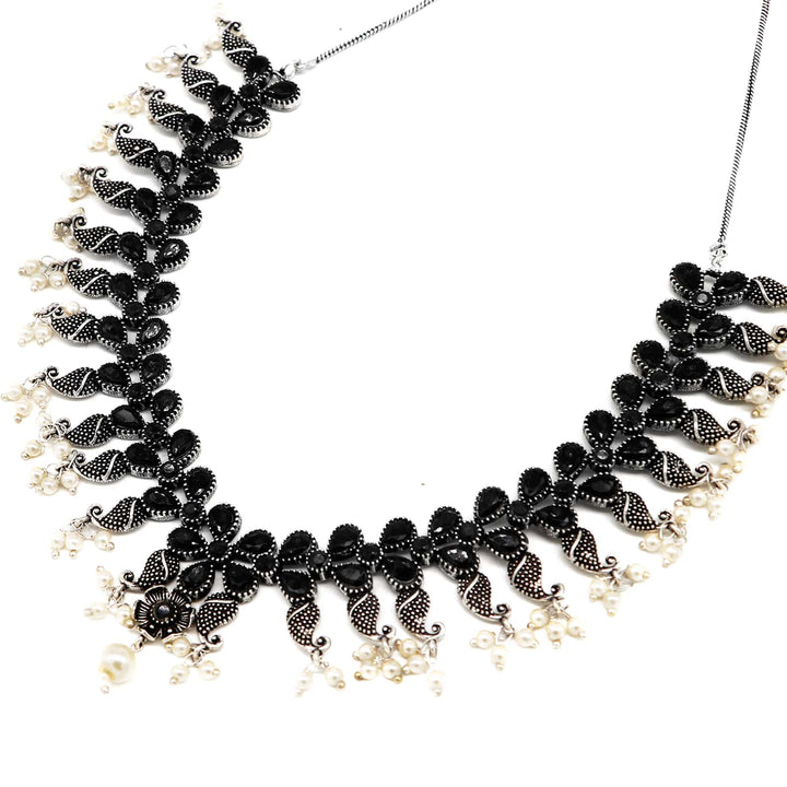 Niranjana Black Stone Silver Oxidized Necklace Set - Joker & Witch