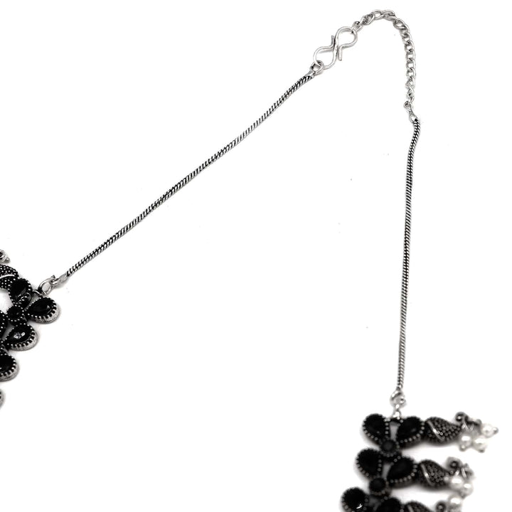 Niranjana Black Stone Silver Oxidized Necklace Set - Joker & Witch