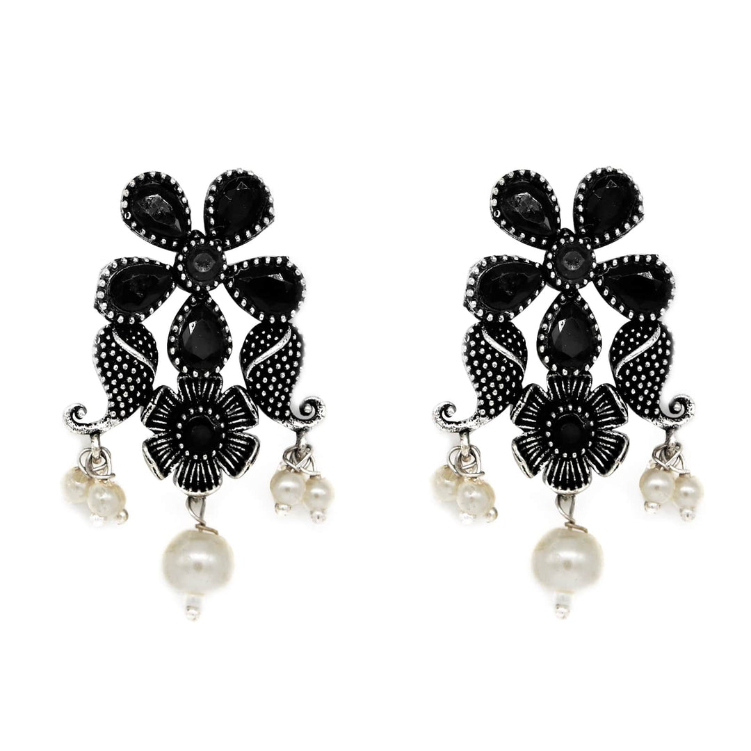 Niranjana Black Stone Silver Oxidized Necklace Set - Joker & Witch