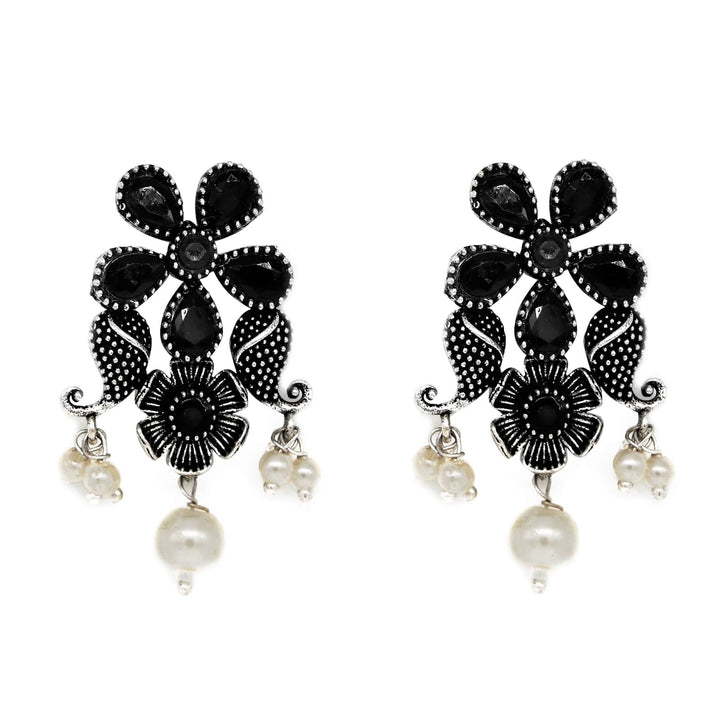 Niranjana Black Stone Silver Oxidized Necklace Set - Joker & Witch