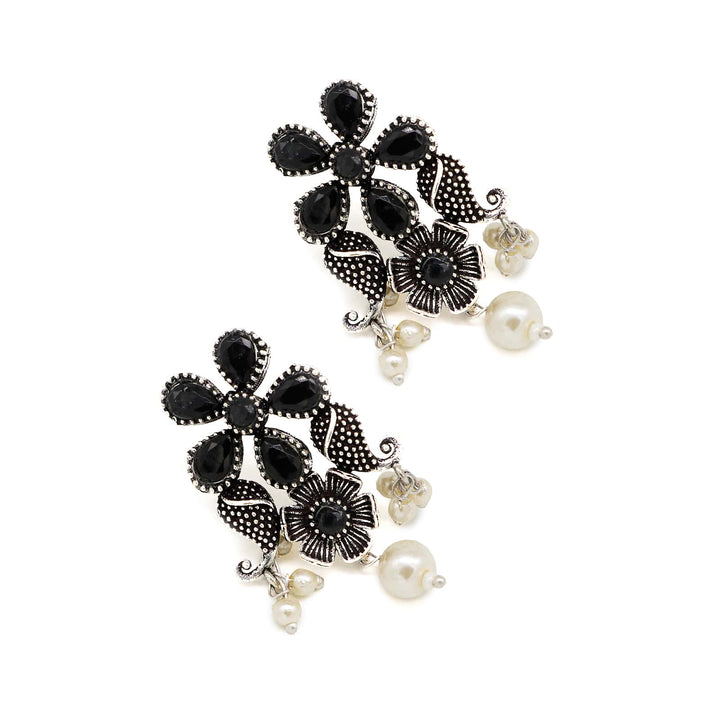 Niranjana Black Stone Silver Oxidized Necklace Set - Joker & Witch