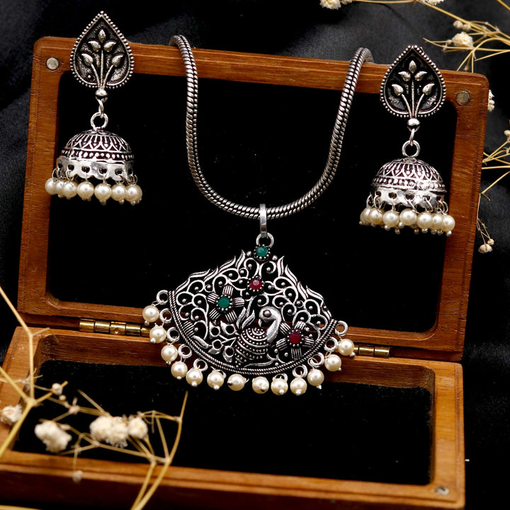 Pavaki Multi Colored Silver Oxidized  Pendant Set - Joker & Witch