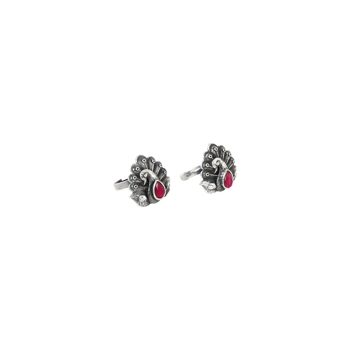 Teejh Indira Peacock Silver Oxidised Toe Rings