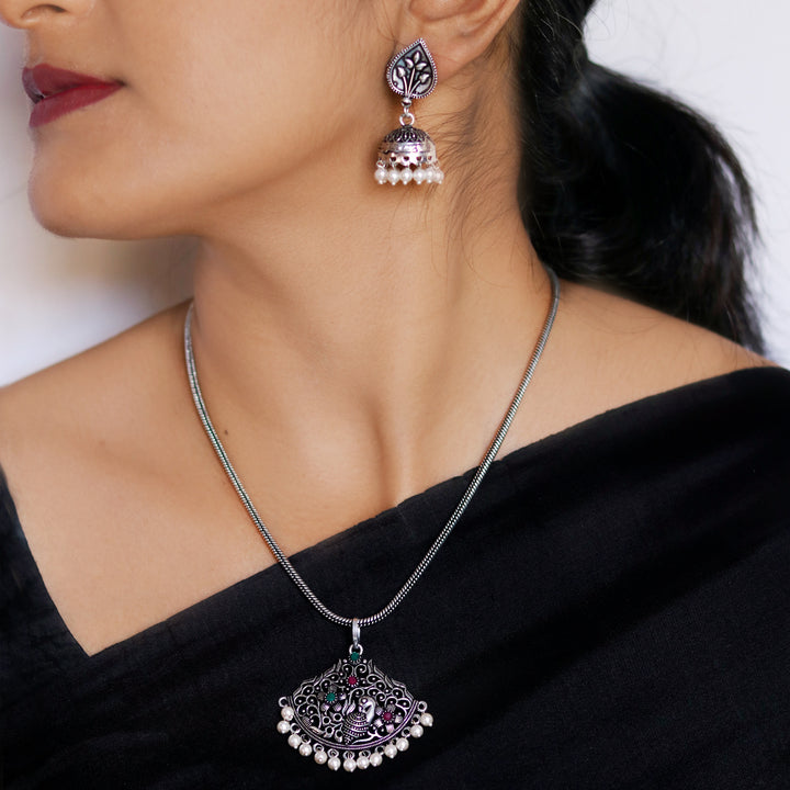 Pavaki Multi Colored Silver Oxidized  Pendant Set - Joker & Witch