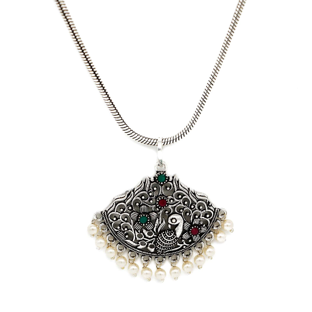 Pavaki Multi Colored Silver Oxidized  Pendant Set - Joker & Witch