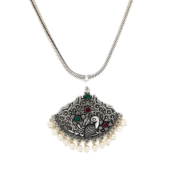 Pavaki Multi Colored Silver Oxidized  Pendant Set - Joker & Witch