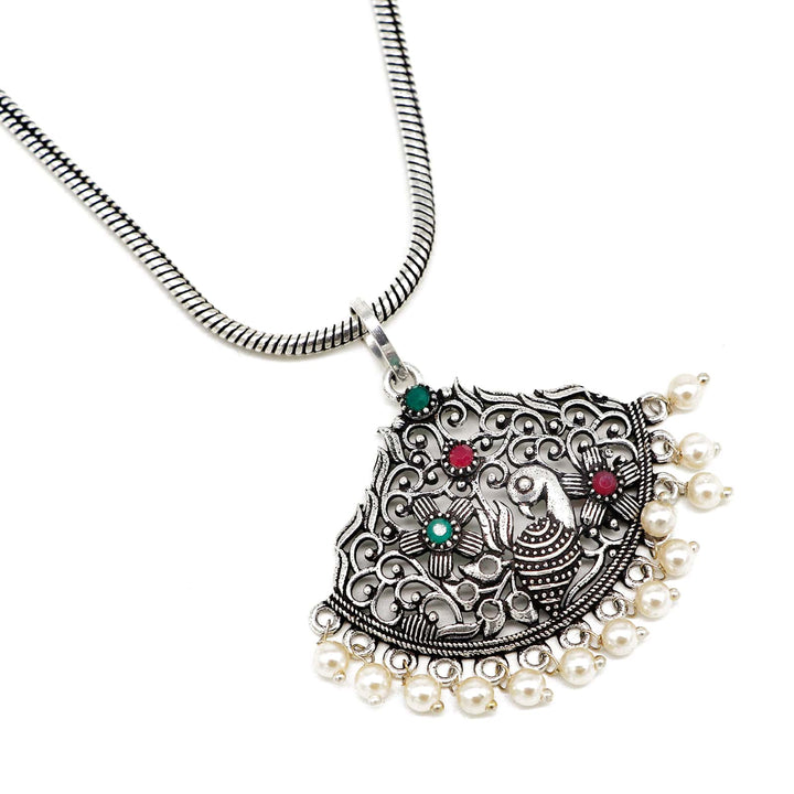 Pavaki Multi Colored Silver Oxidized  Pendant Set - Joker & Witch