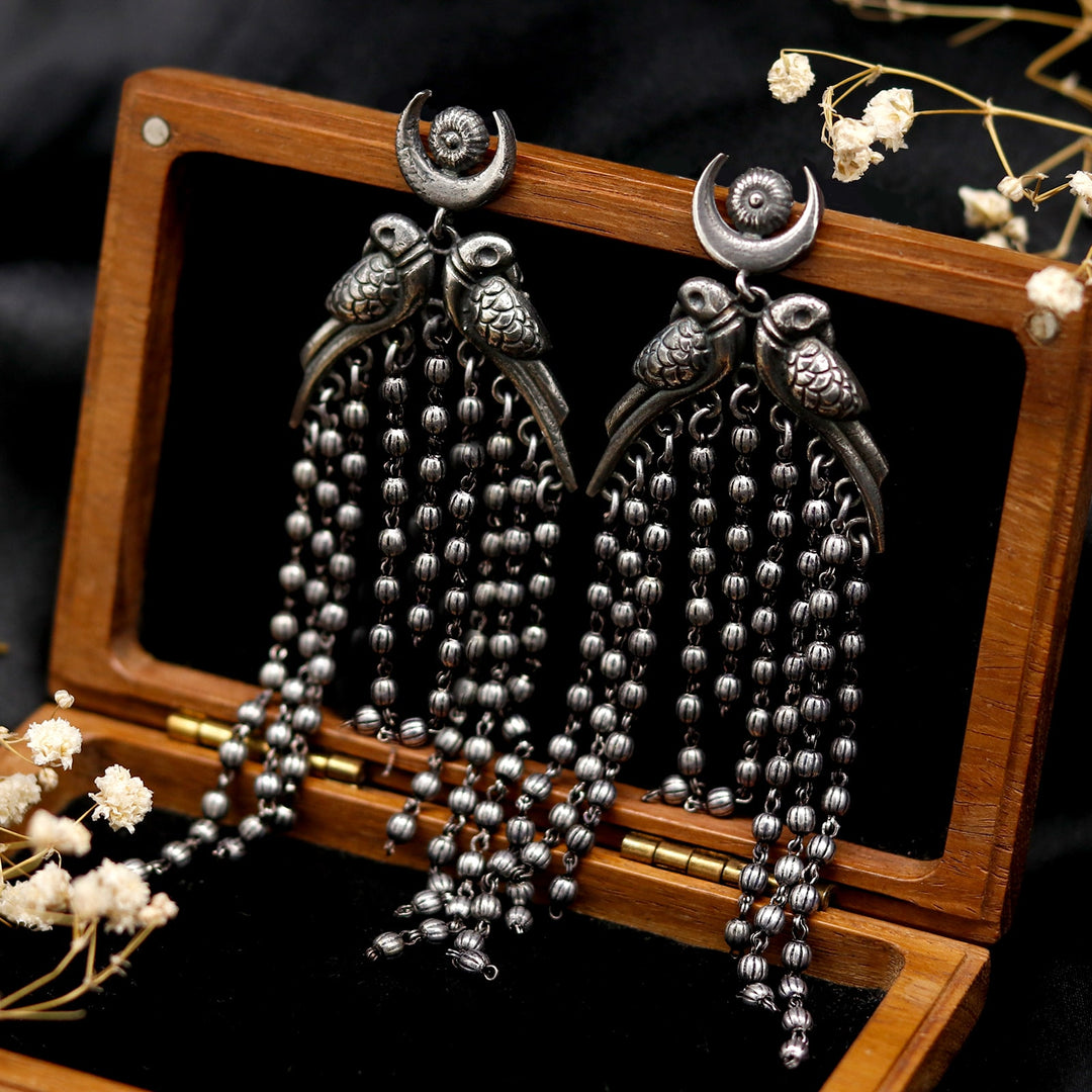 Shatakshi Peacock Silver Oxidized Earrings - Joker & Witch