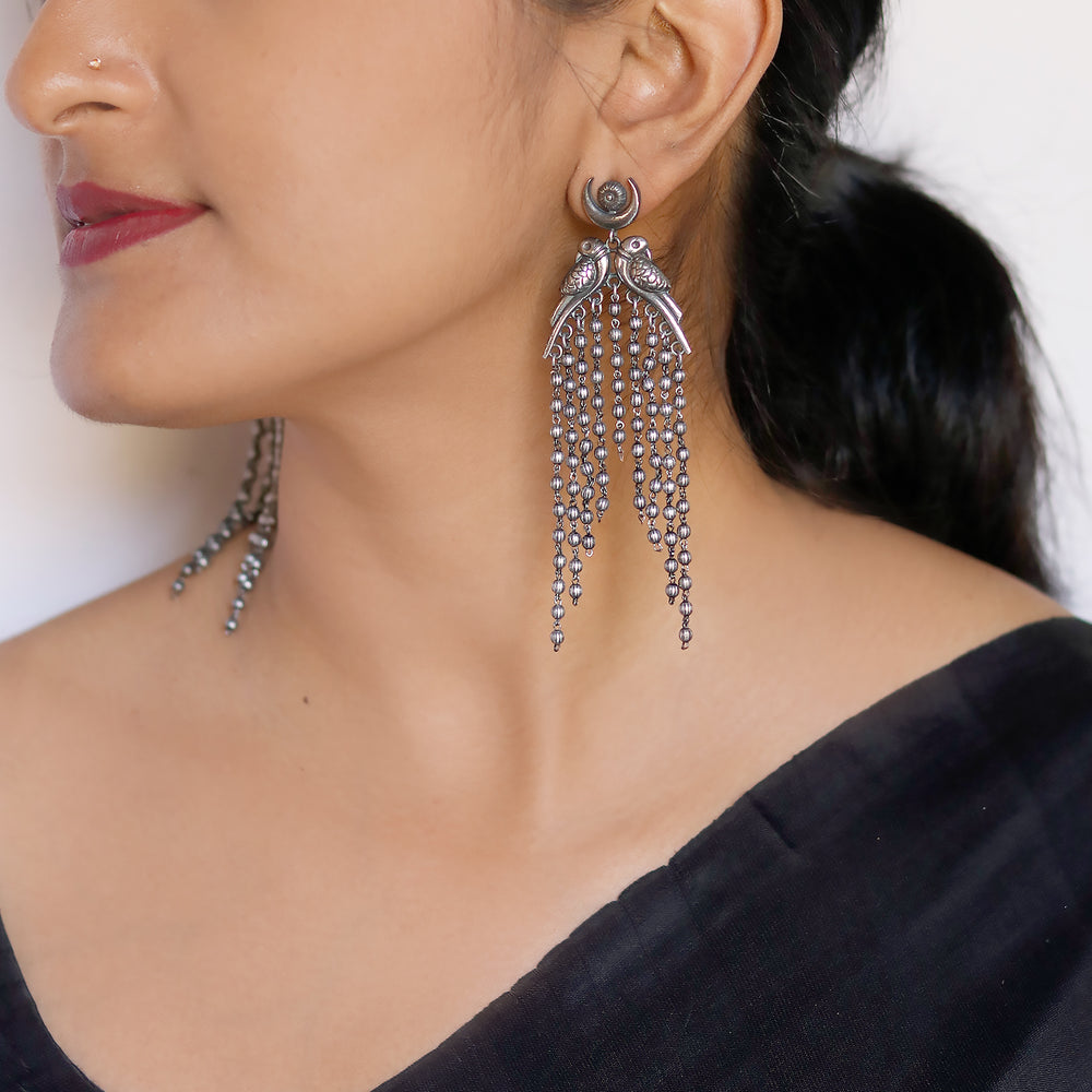 Shatakshi Peacock Silver Oxidized Earrings - Joker & Witch