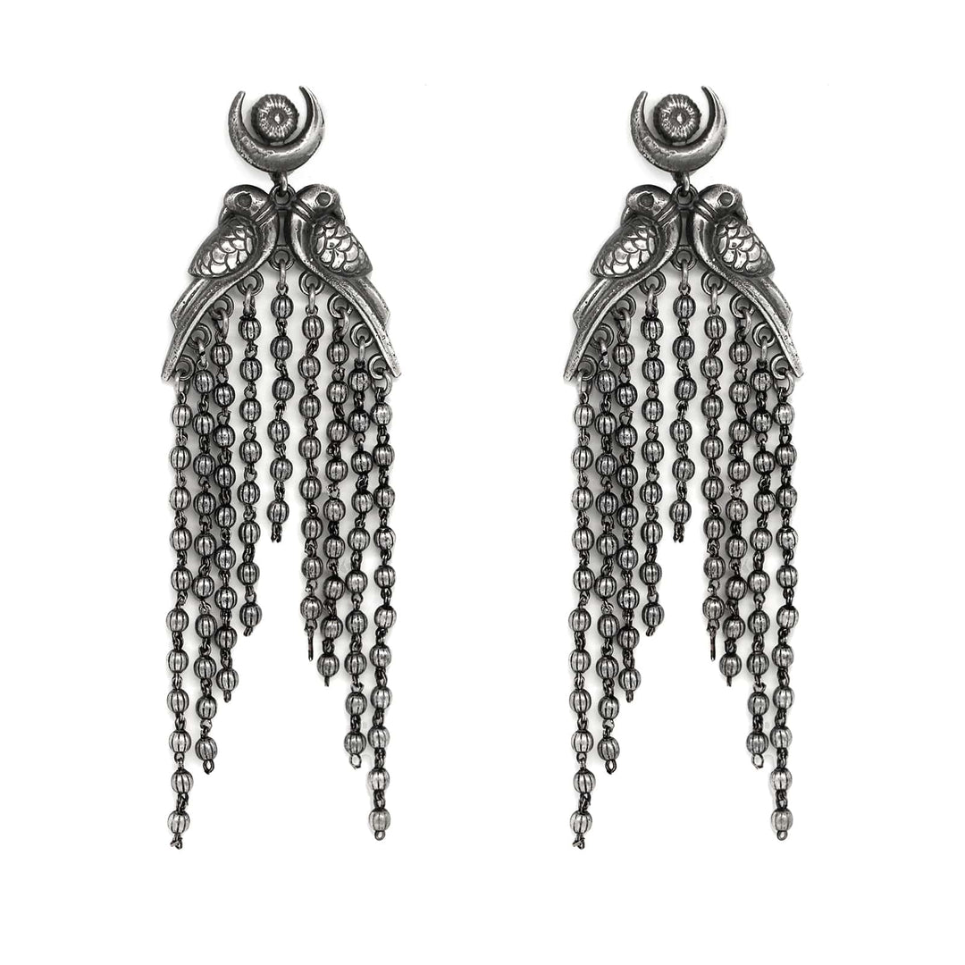 Shatakshi Peacock Silver Oxidized Earrings - Joker & Witch