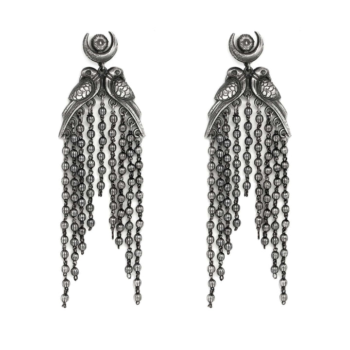 Shatakshi Peacock Silver Oxidized Earrings - Joker & Witch