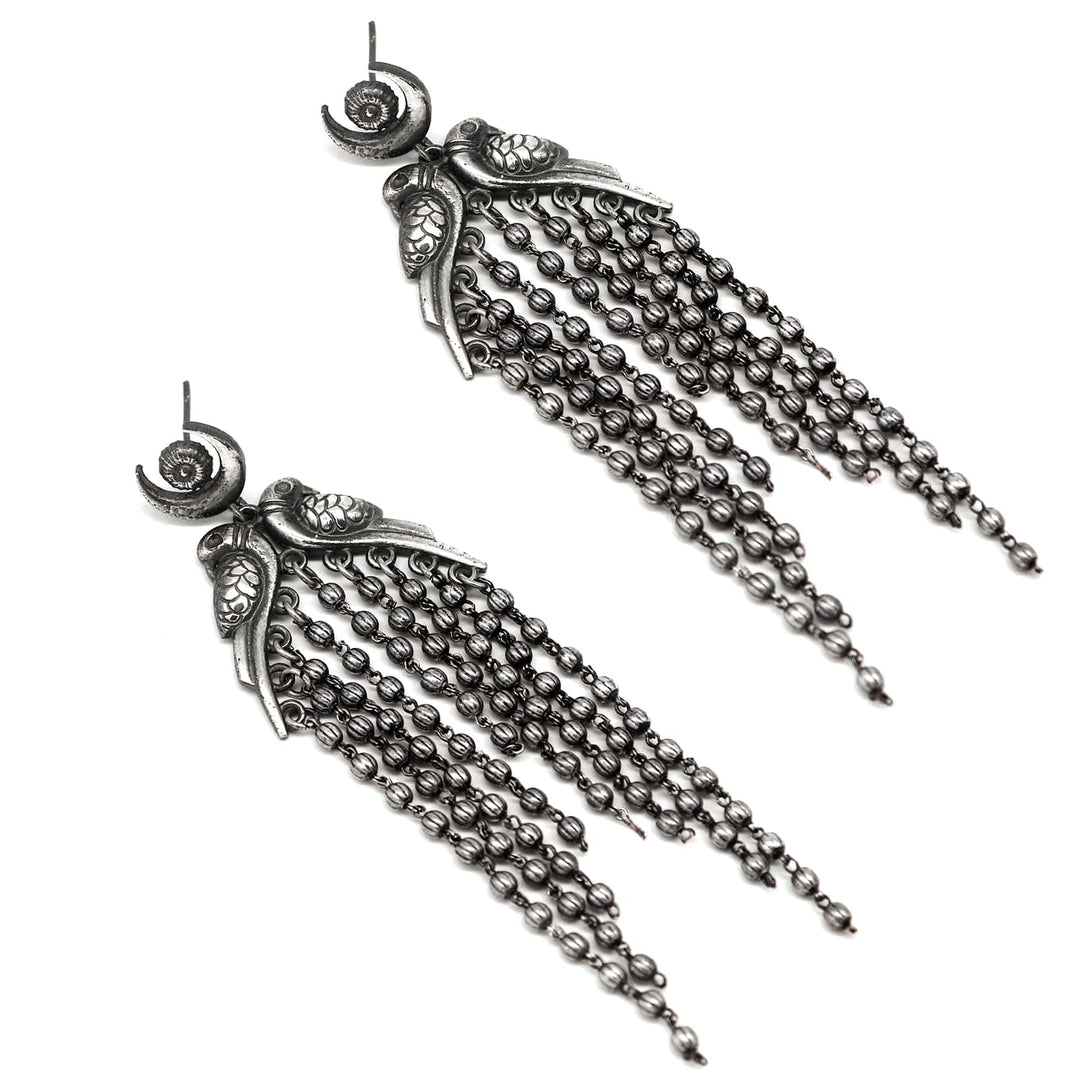 Shatakshi Peacock Silver Oxidized Earrings - Joker & Witch