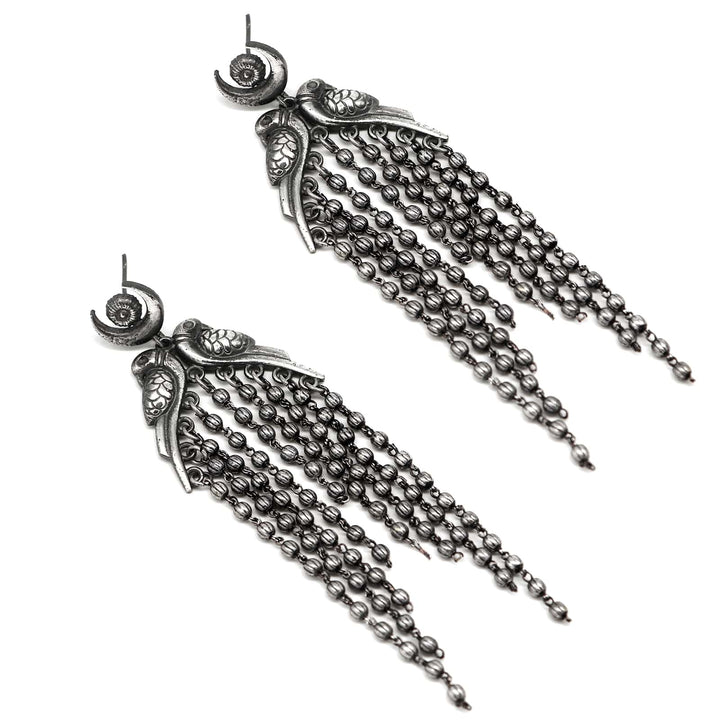 Shatakshi Peacock Silver Oxidized Earrings - Joker & Witch