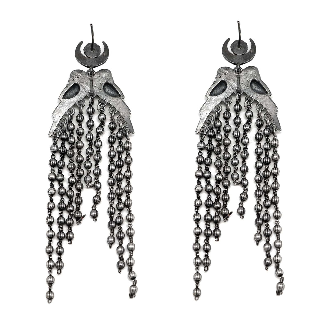 Shatakshi Peacock Silver Oxidized Earrings - Joker & Witch