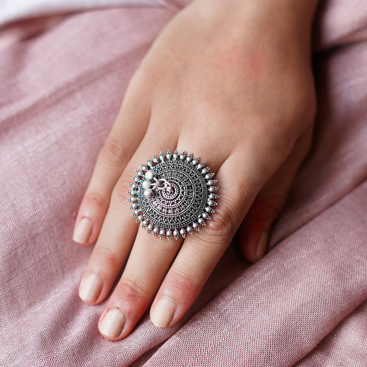 Teejh Twisha Silver Oxidsed Ring