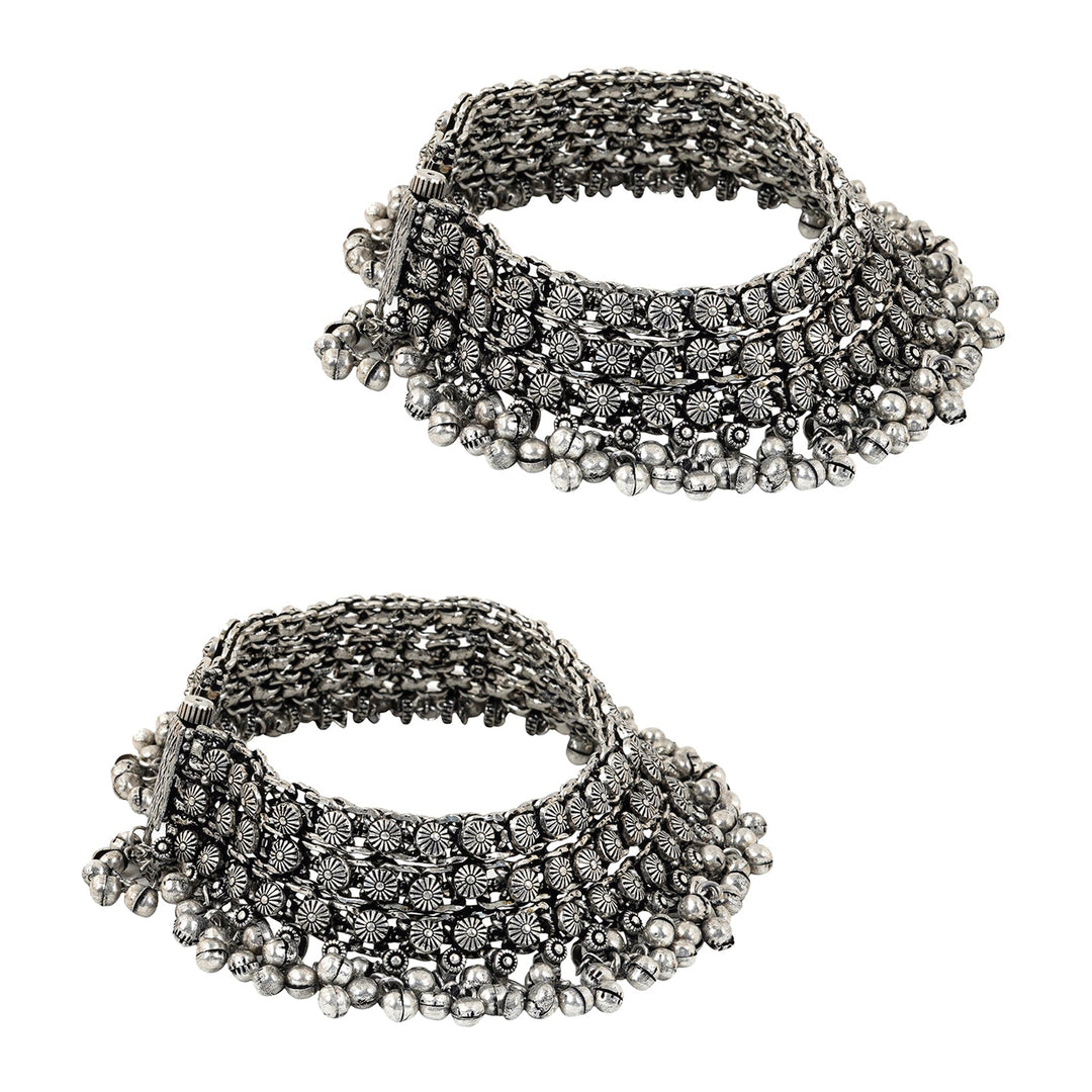 Teejh Turvi silver oxidised anklets