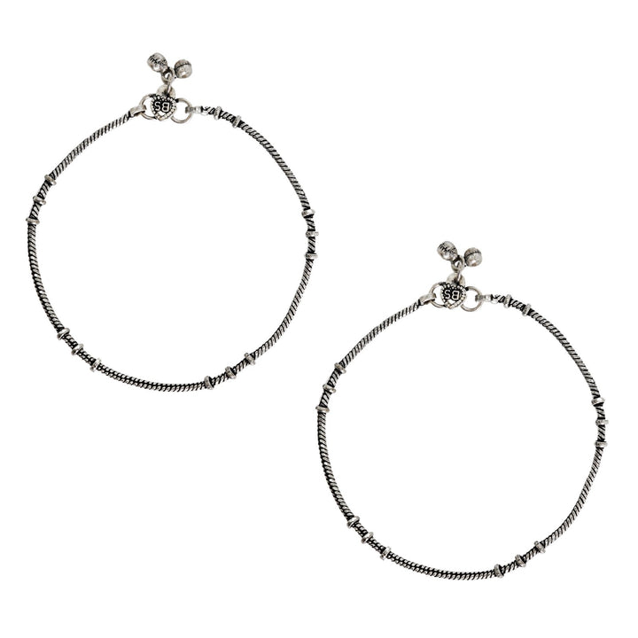 Teejh Viranshu Silver Oxidised Anklets