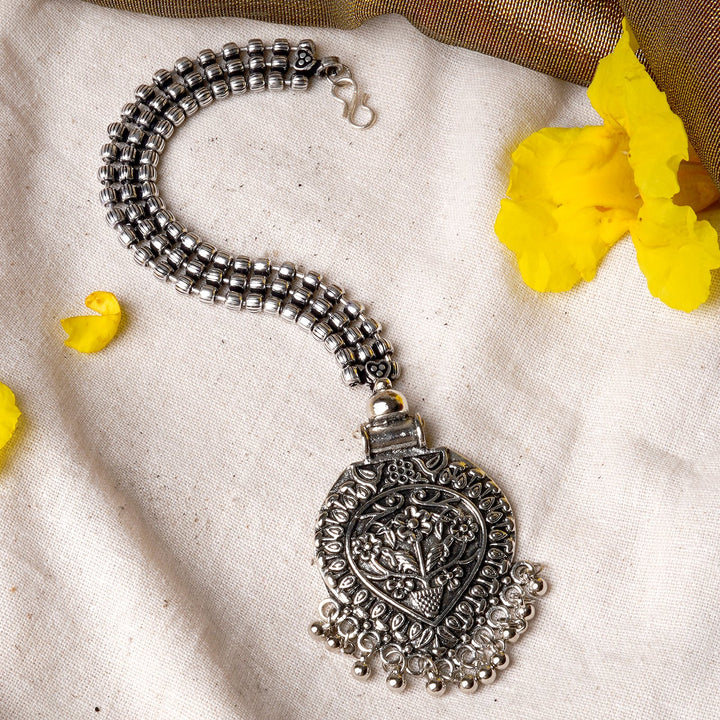 Teejh Adeela Silver Oxidised Maang Tika