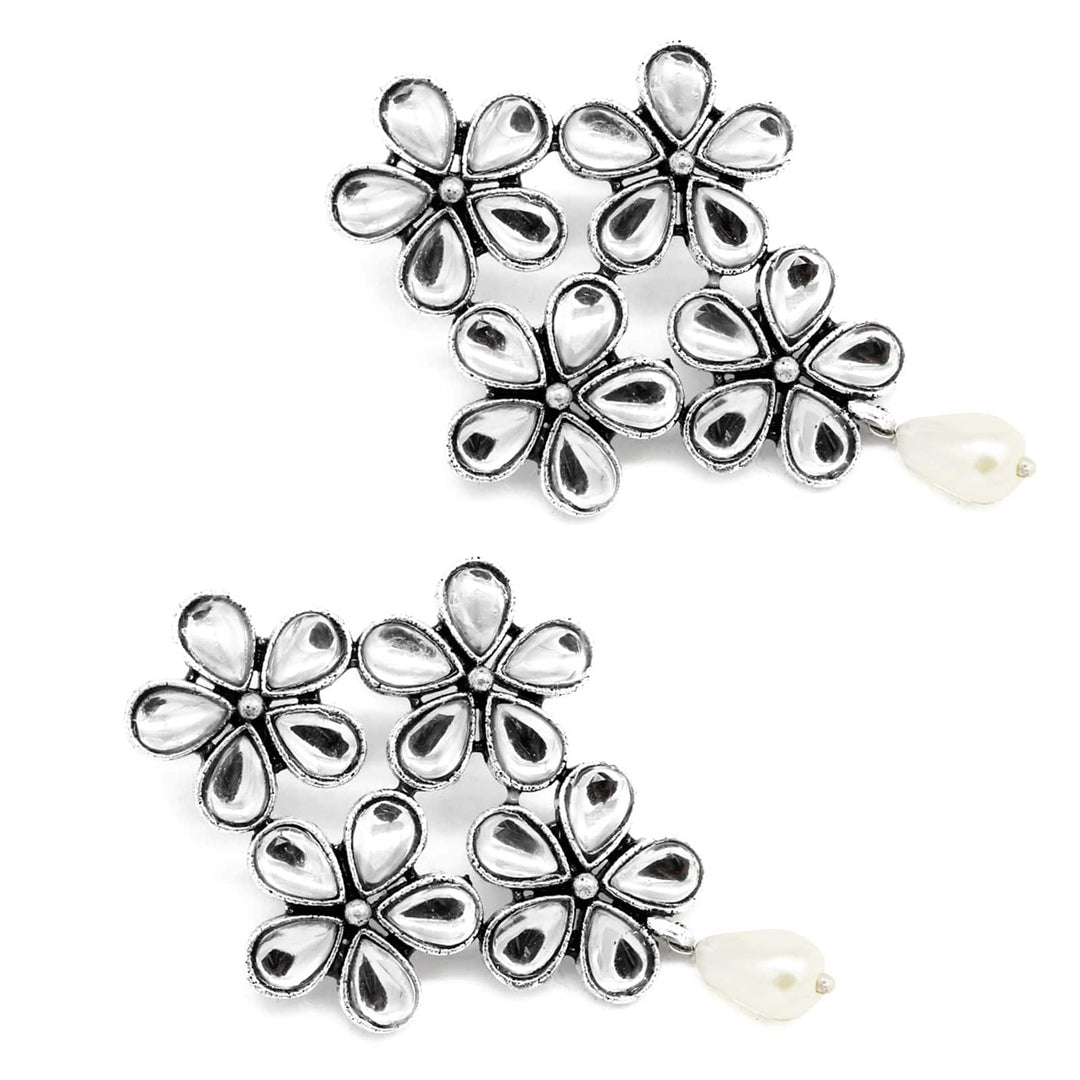 Vamika Floral Polki Silver Oxidized Earrings - Joker & Witch