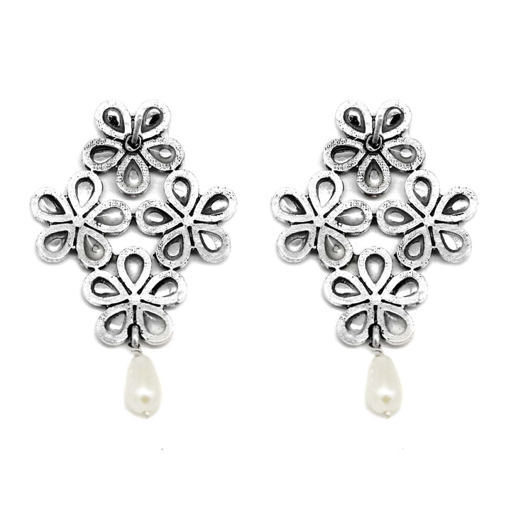 Vamika Floral Polki Silver Oxidized Earrings - Joker & Witch