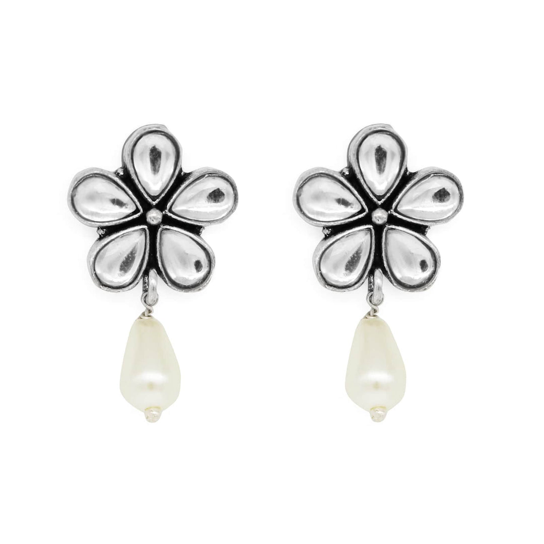 Amritaya Floral Polki Silver Oxidized Earrings - Joker & Witch